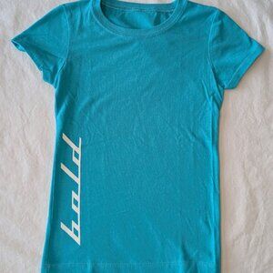 NEW TEAL BLUE BOLD T SHIRT GIRL JUNIORS TEEN EMPOWERMENT GYM WORKOUT ACTIVE